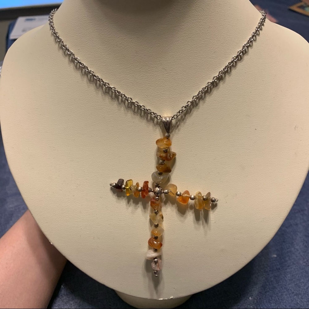 Stone/Pebble cross necklace